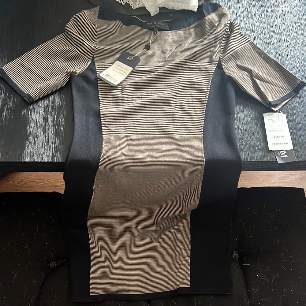 Black and Beige Striped Dress